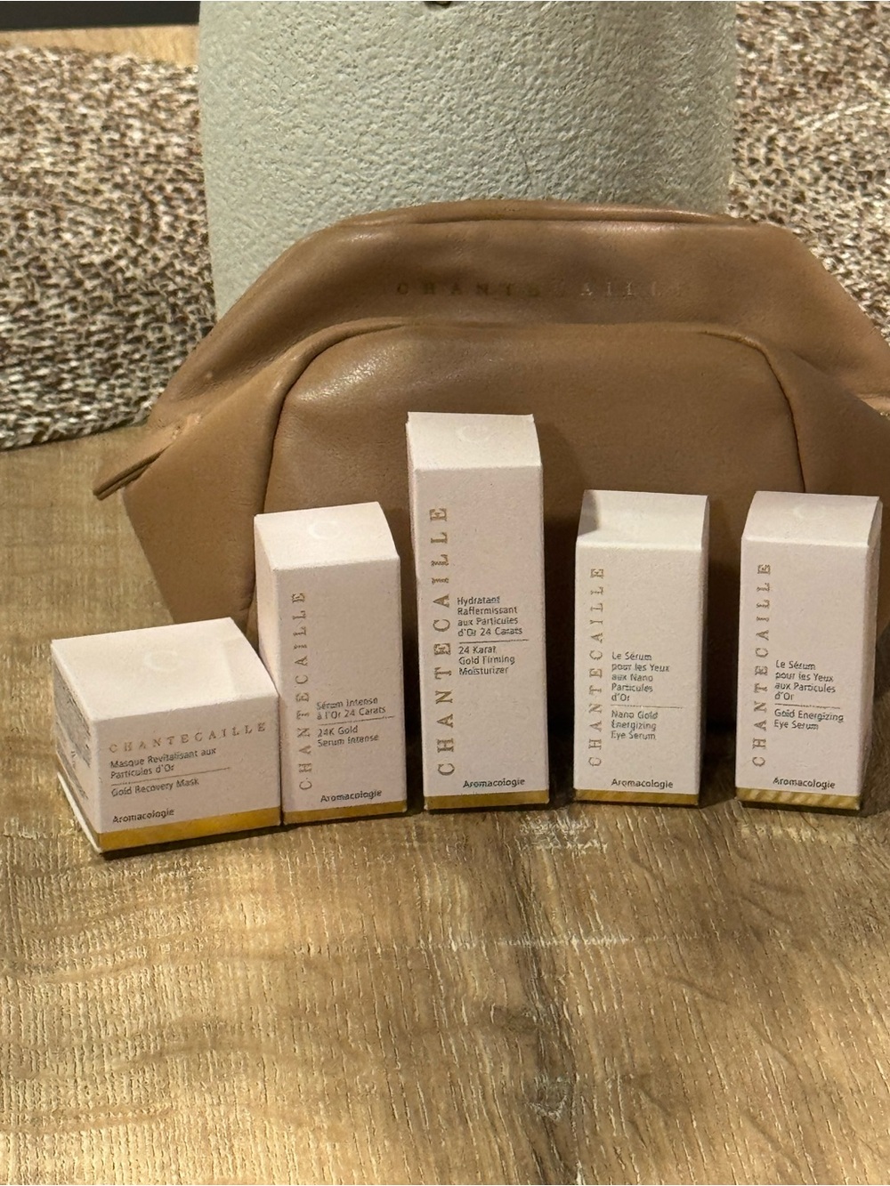 Chantecaille 24 Karat Gold skincare set 5pc plus pouch